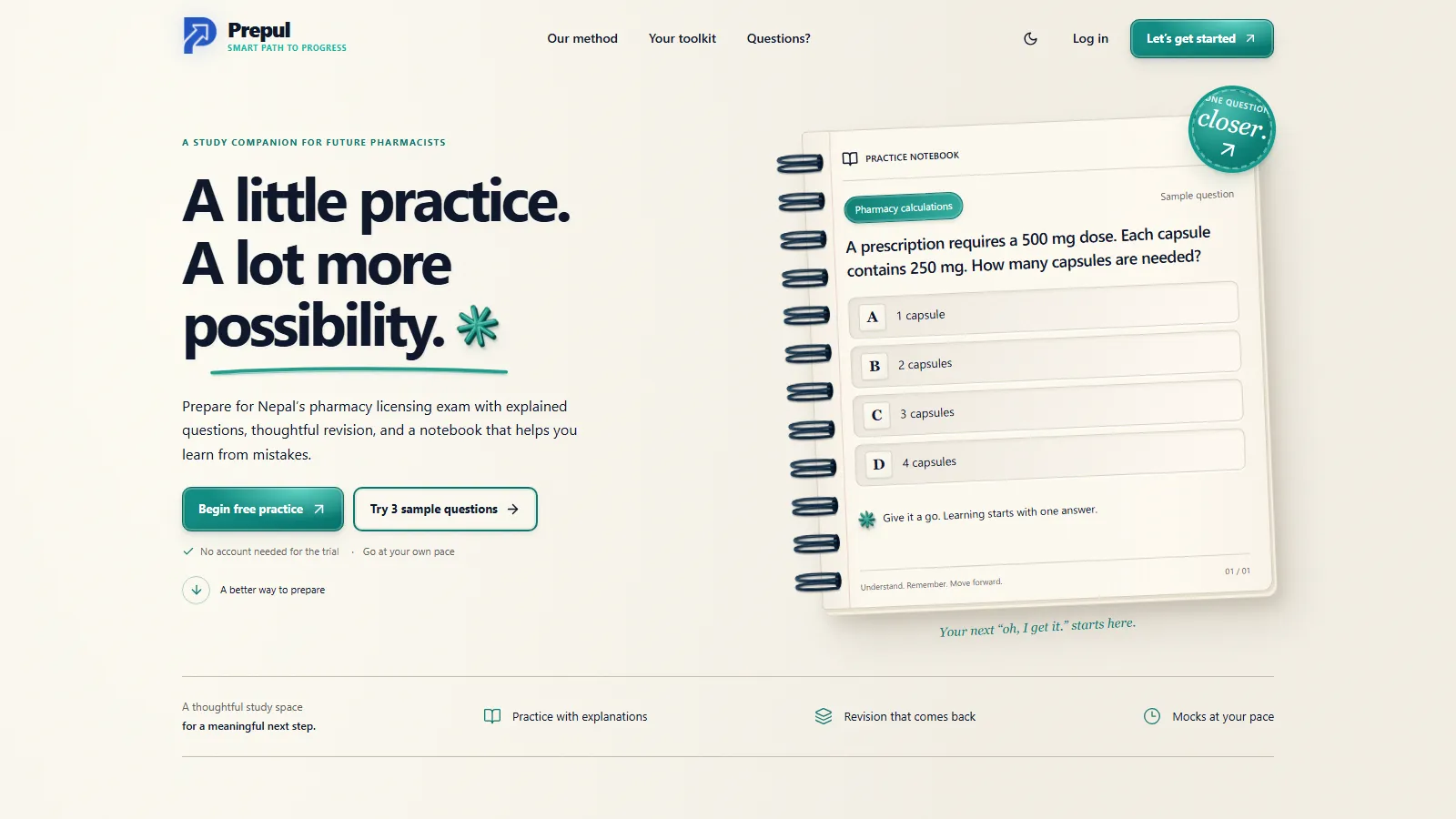 Prepul pharmacy licensing exam revision platform home page