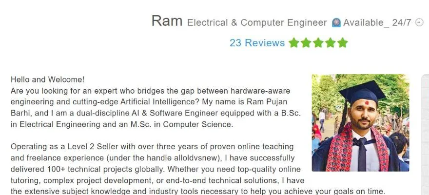 Ram’s TeacherOn profile showing 23 five-star reviews